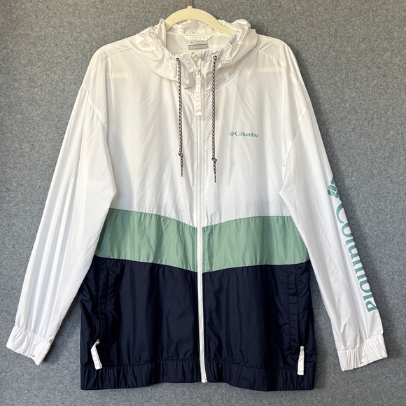 Columbia Jackets & Blazers - Columbia White, Green, and Navy Windbreaker 1X